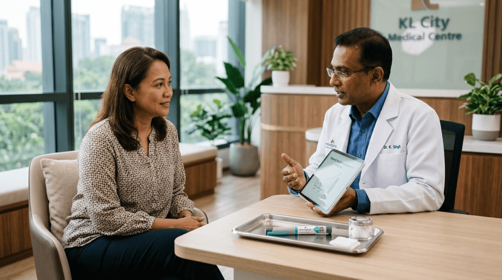 Doctor discussing Mounjaro treatment questions with a patient in Kuala Lumpur